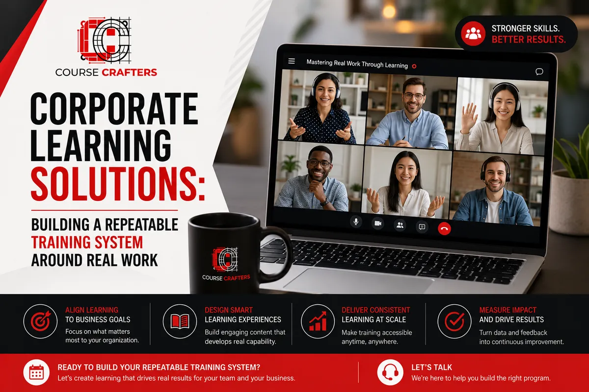 Virtual corporate learning session with professionals participating in online training through Course Crafters.