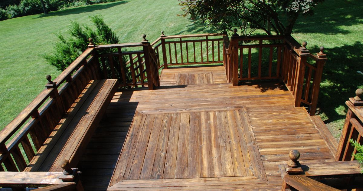 Custom outdoor deck with seating and railing at a Boise, Idaho home