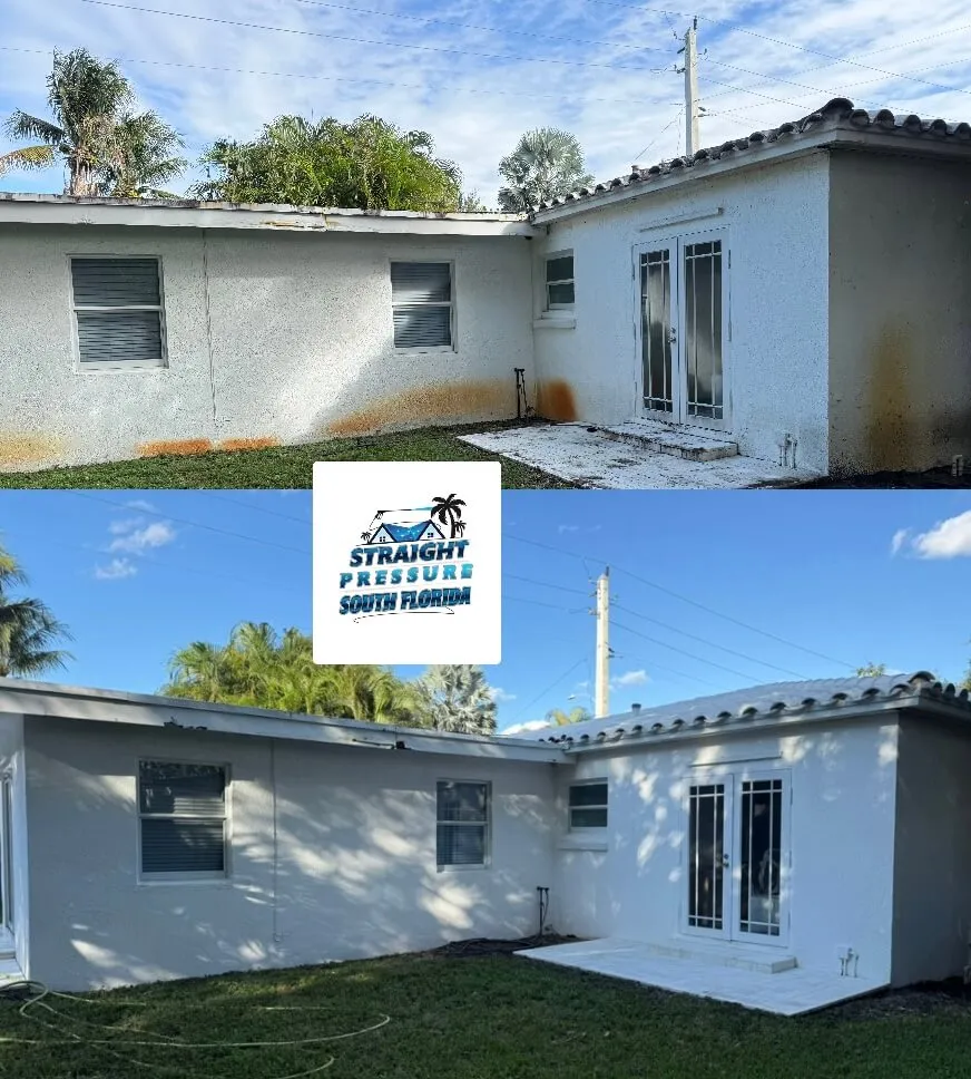 Before and after backyard house washing in South Florida.