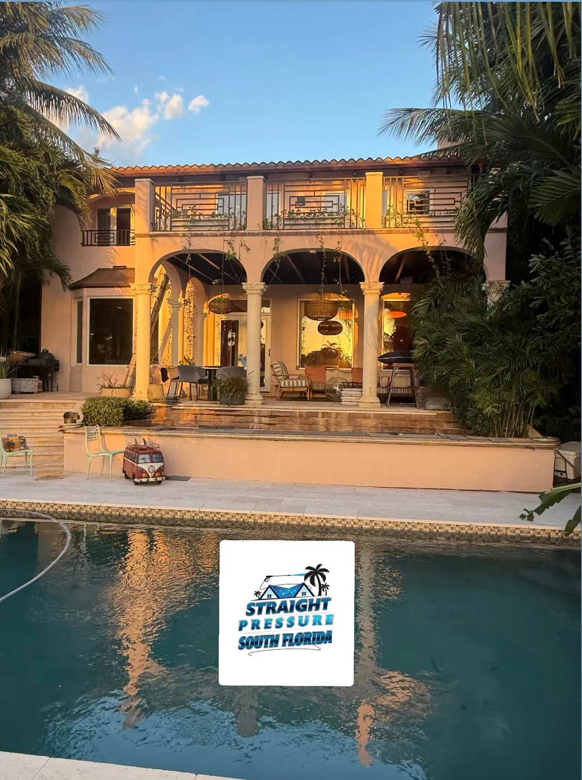 Luxury waterfront home after residential pressure washing on Di Lido Island Miami Beach