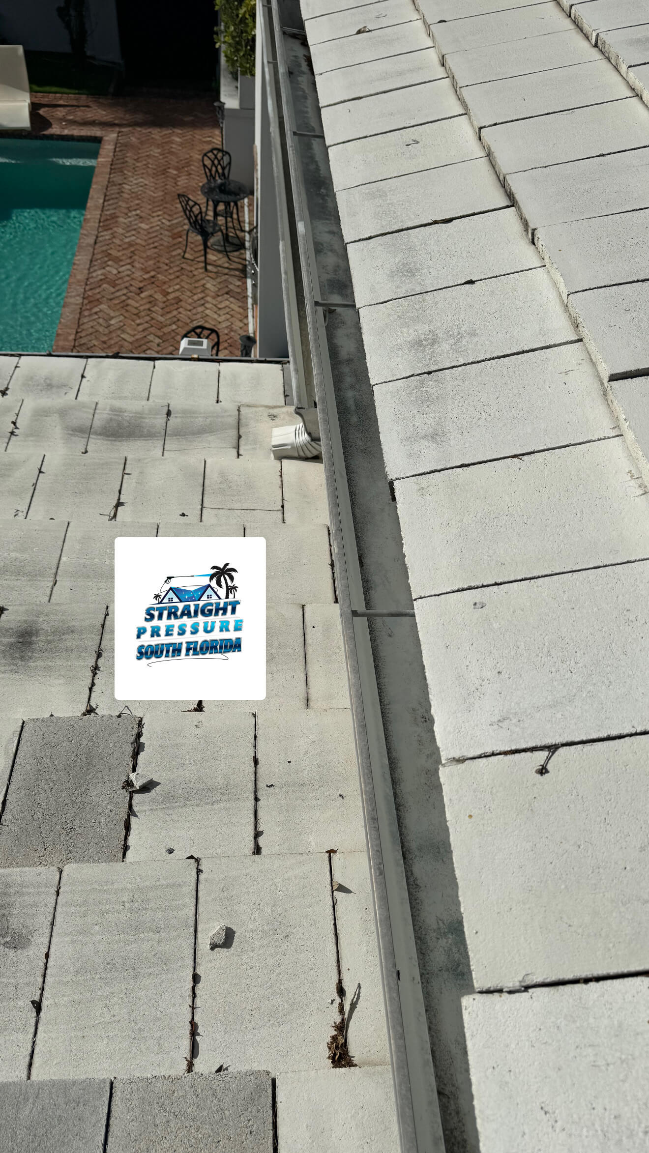 Before and after professional rain gutter cleaning and super gutter maintenance in South Florida.