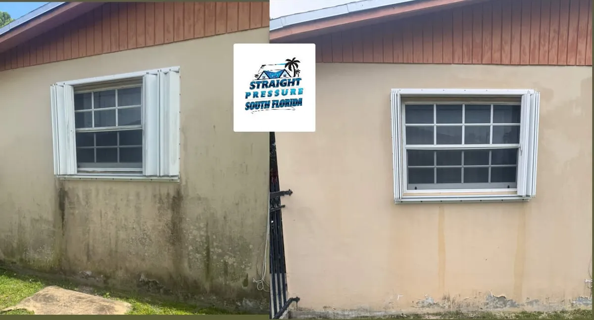 Before and after window cleaning and stucco wall cleaning in Miramar FL