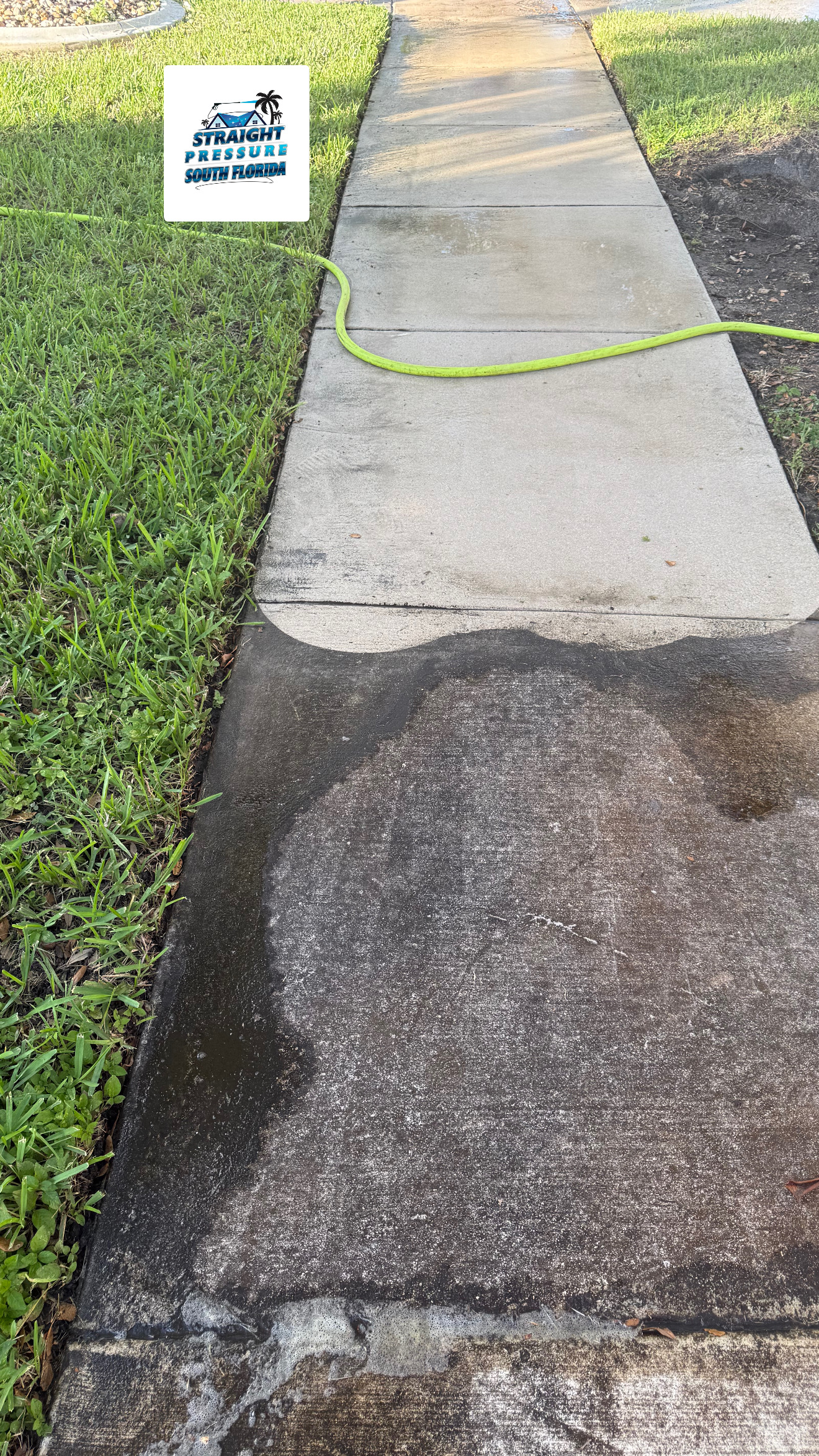 Concrete and sidewalk pressure cleaning before and after in South Florida by Straight Pressure South Florida