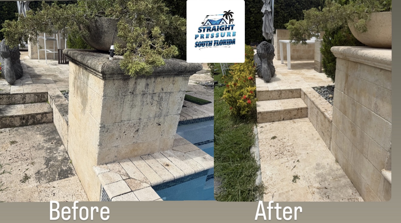 Paver cleaning and surface care before and after in South Florida by Straight Pressure South Florida