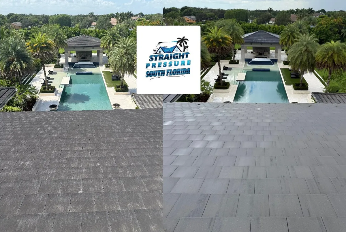 Roof pressure cleaning before and after in Weston FL Straight Pressure South Florida