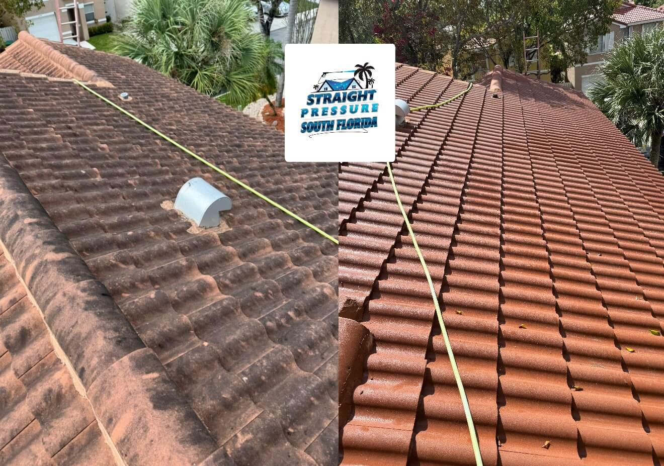 Professional roof pressure washing and soft wash cleaning service in Cooper City, FL.