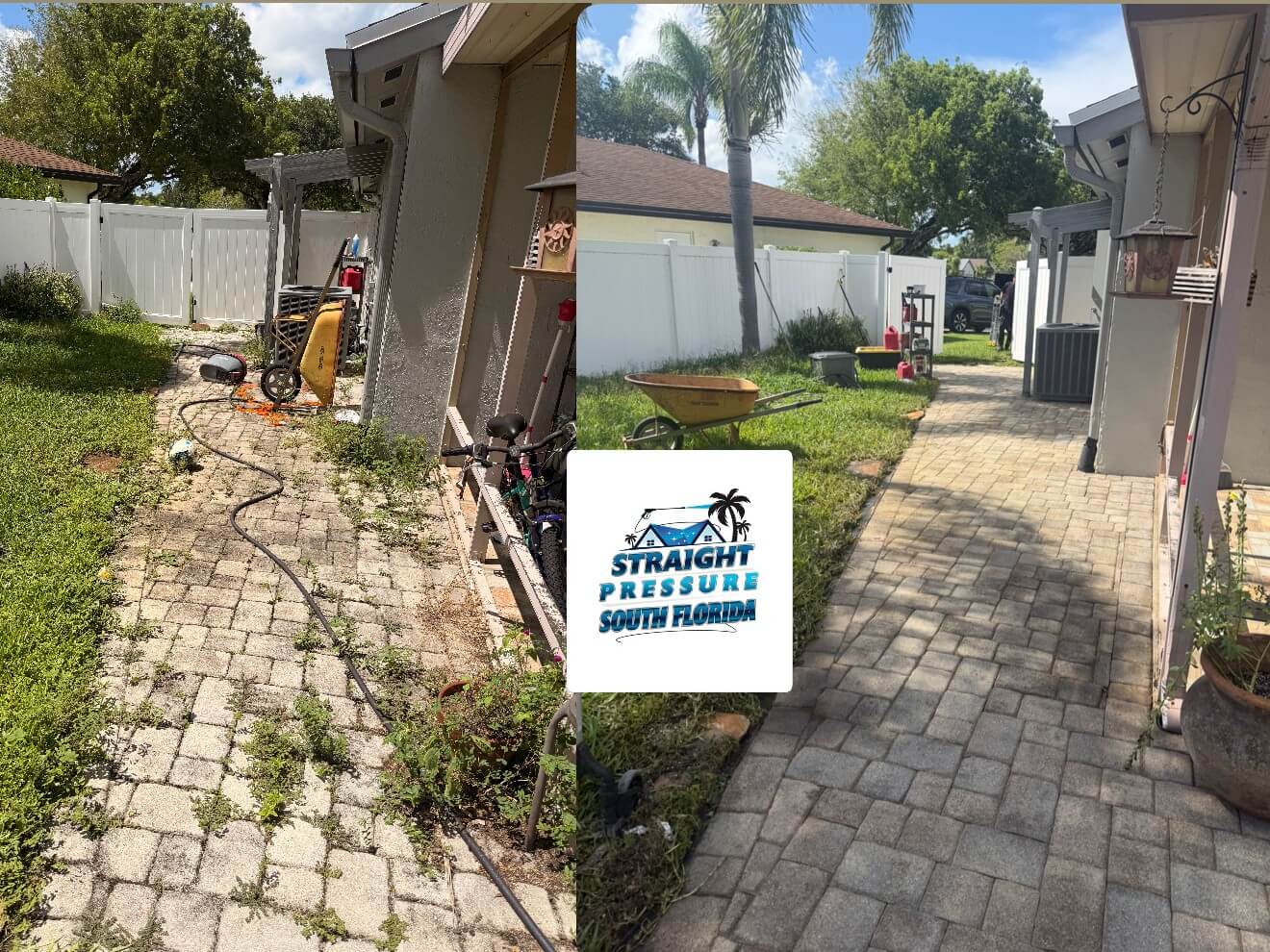 Before and after patio cleaning service and paver pressure washing in Southwest Ranches, FL