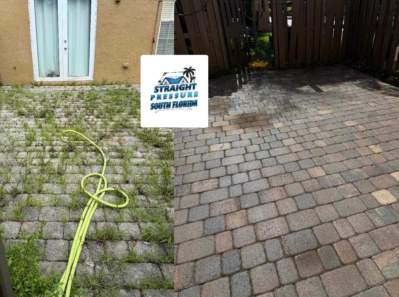 Before and after patio cleaning service and paver pressure washing in Davie FL