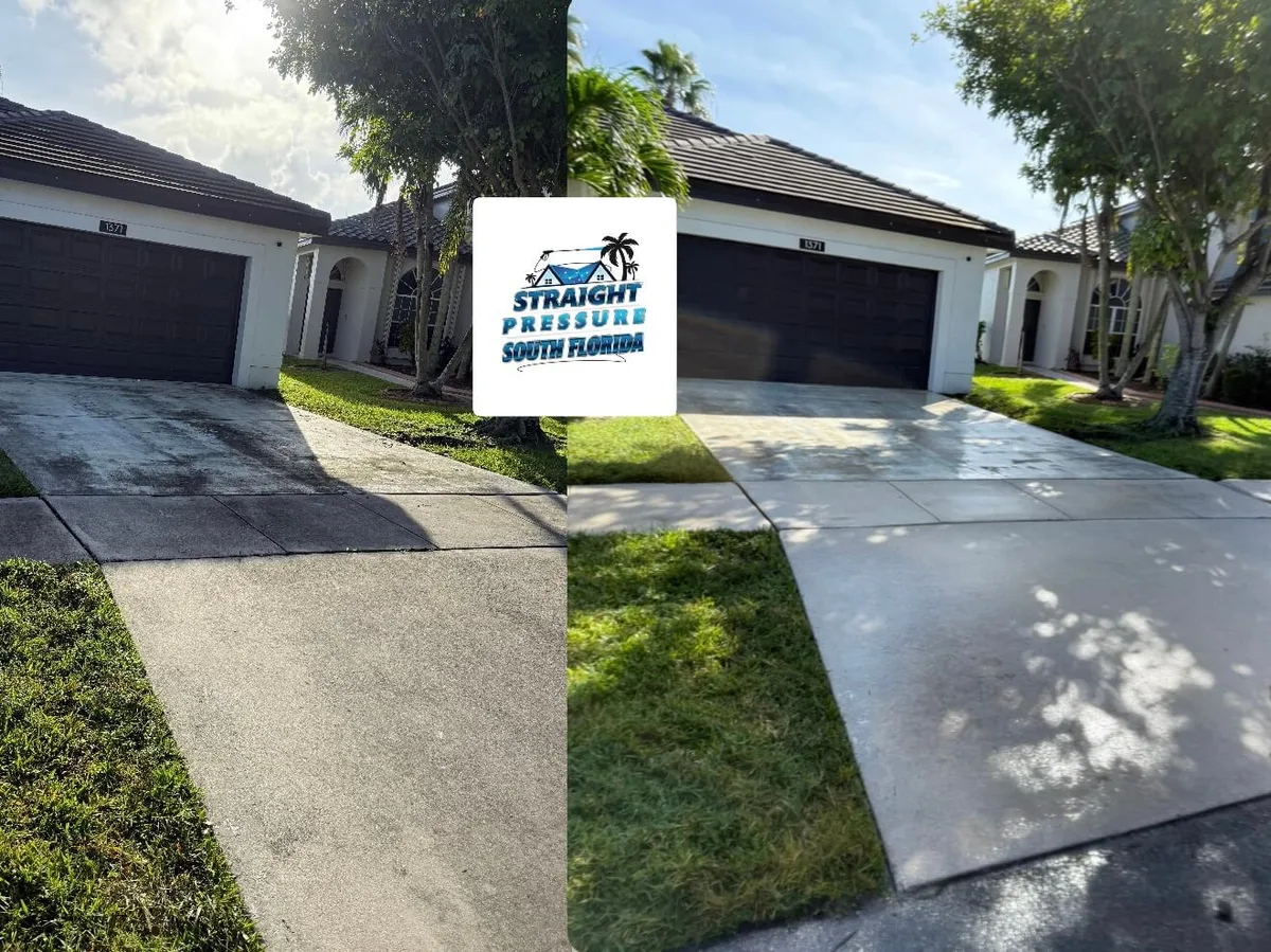 Driveway Cleaning before and after transformation in Pembroke Pines