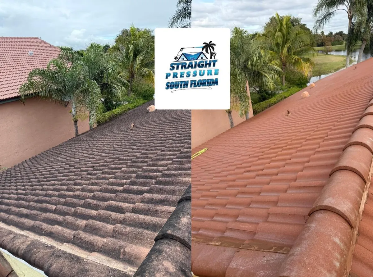 Roof cleaning Pembroke Pines FL before and after roof cleaning services Straight Pressure South Florida
