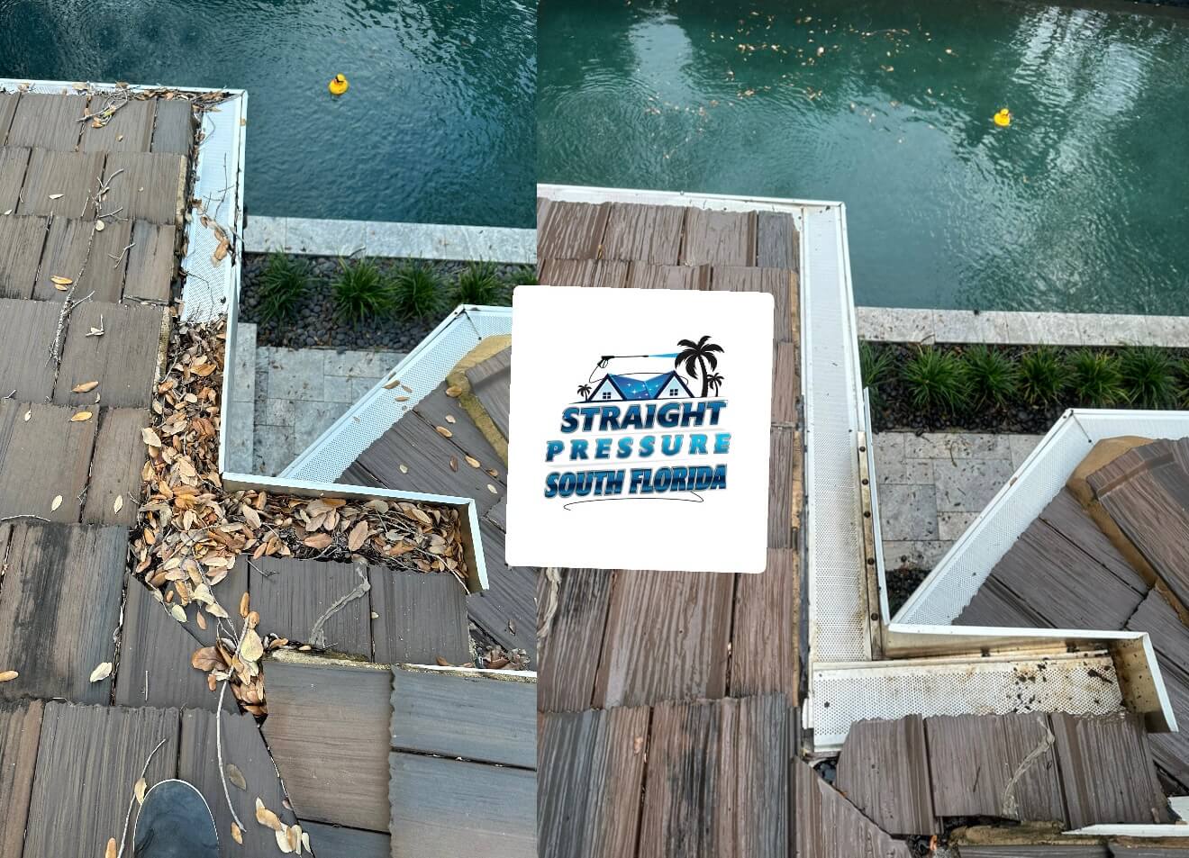 professional gutter cleaning and debris removal before and after in Fort Lauderdale FL