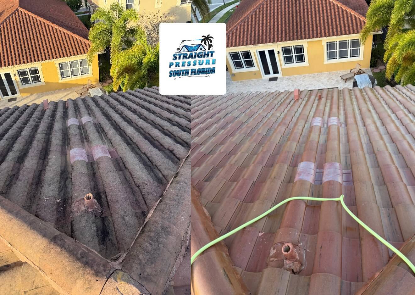 residential terracotta roof pressure washing and stain removal before and after in parkland fl