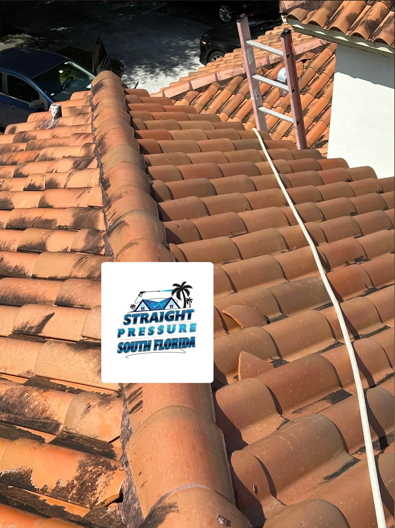 Before and after tile roof cleaning and algae removal service in Hollywood FL