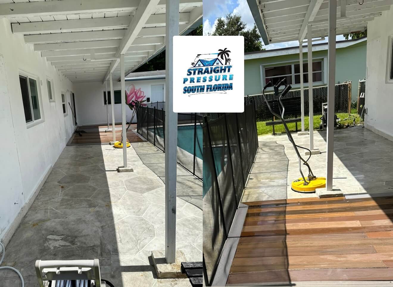 Before and after patio cleaning and pool deck pressure washing service in Hollywood FL