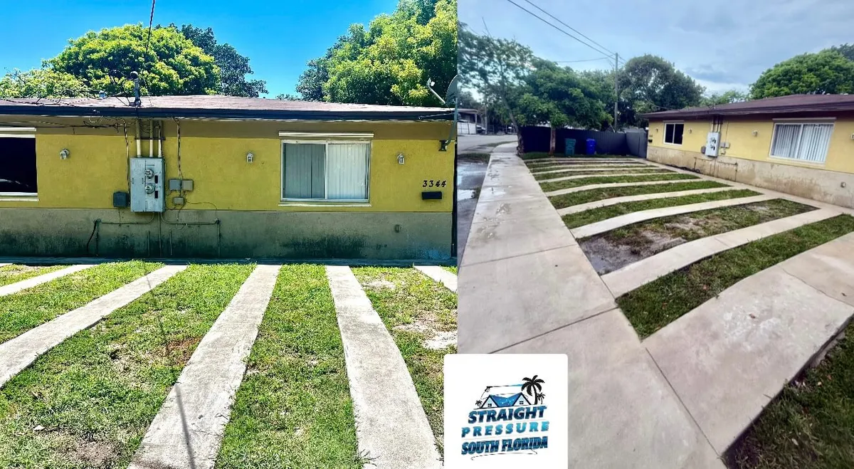 Exterior wall and concrete surface restoration in Allapattah, Miami, before and after