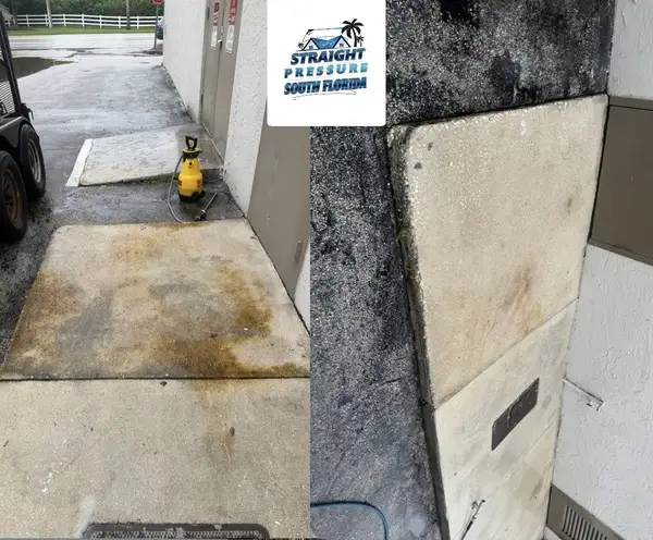 Oil and rust stain removal on concrete in Kendall, FL, before and after