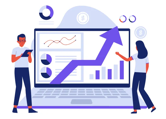 A clean dashboard visualization showing multi-channel ad performance with colorful vertical bars labeled Google, Meta, Cosmos, and ROI on a pale rounded card; flat-vector photoreal style, bright brand accents, clear numeric labels and friendly top-down composition.