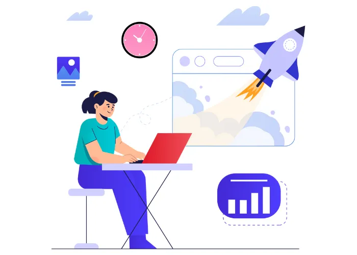 Minimal dashboard showing SEO rankings growth over six months with a green trend line and circular markers.