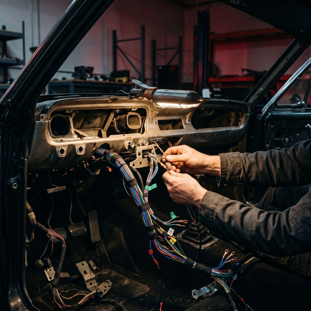 New wiring harness installed in a classic car
