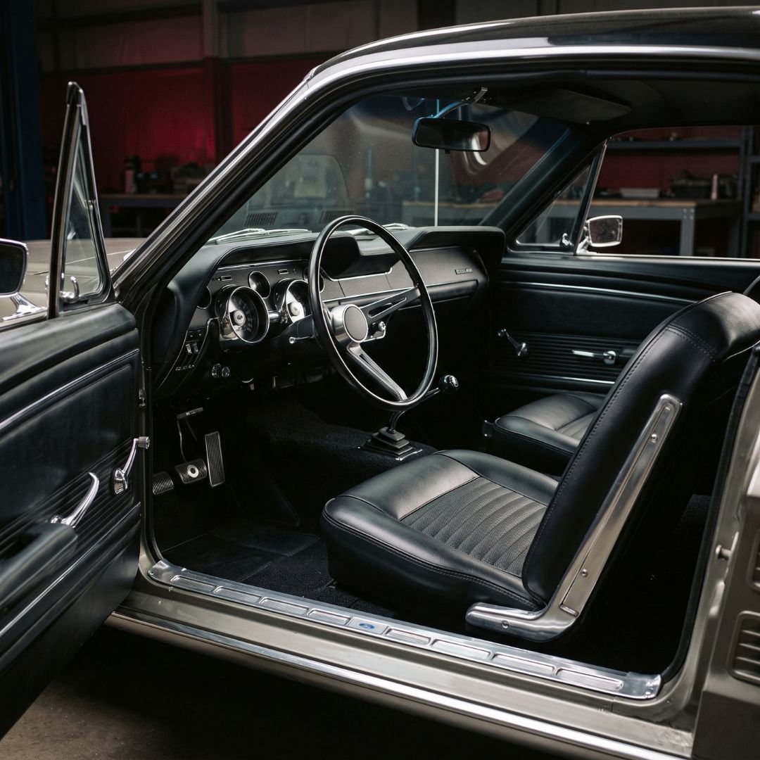 Restored classic car interior with new upholstery