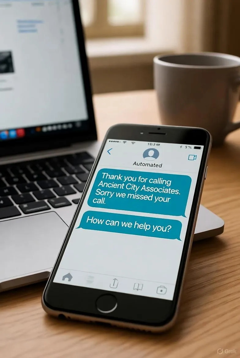 Smartphone automatically sending a text message after a missed call to demonstrate call-back automation.