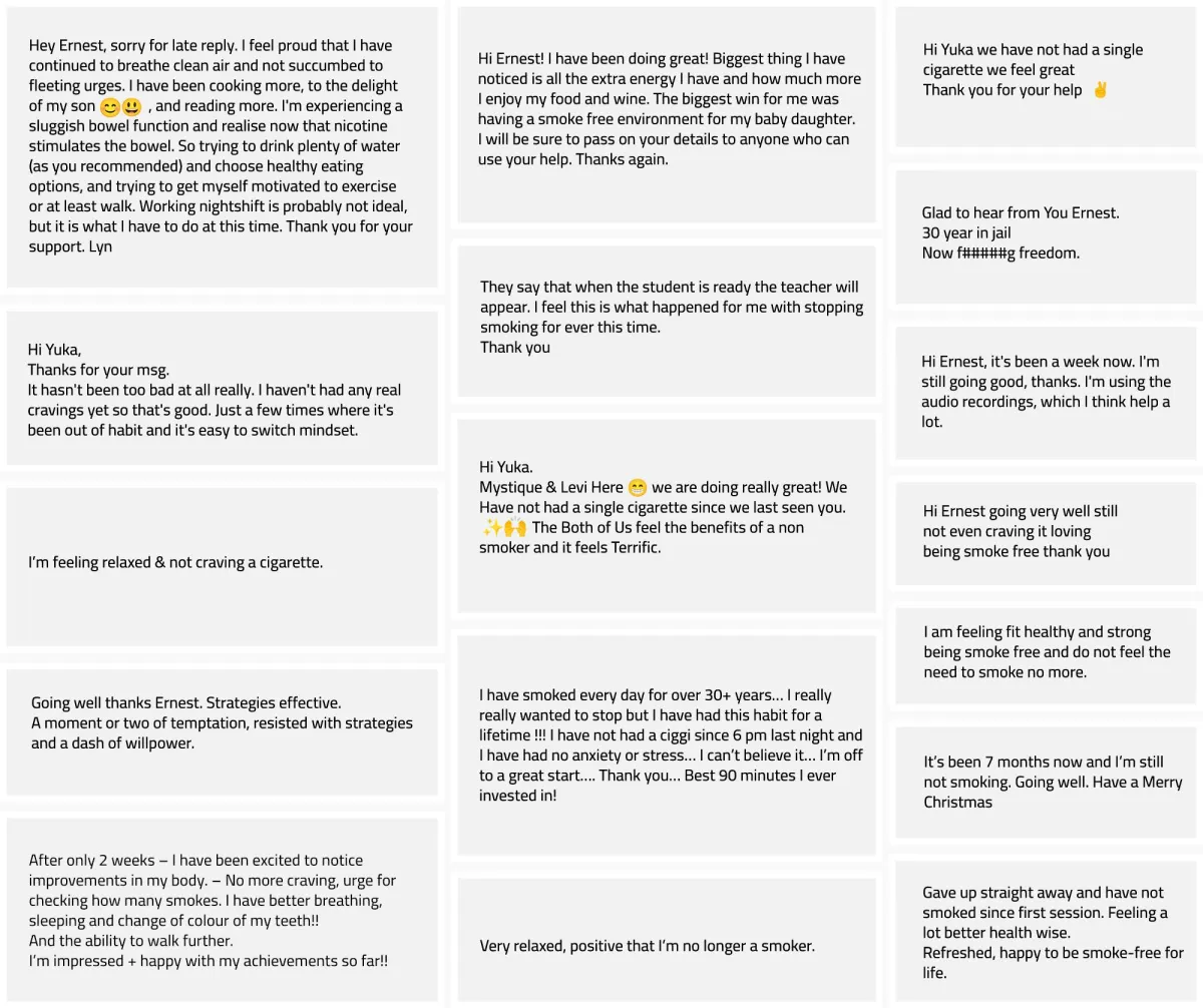 Successful Quit Smoking Hypnosis Clients Testimonials