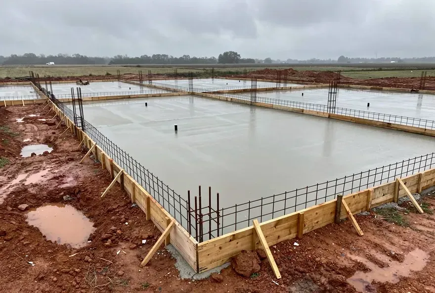 Residential concrete foundation pour in progress