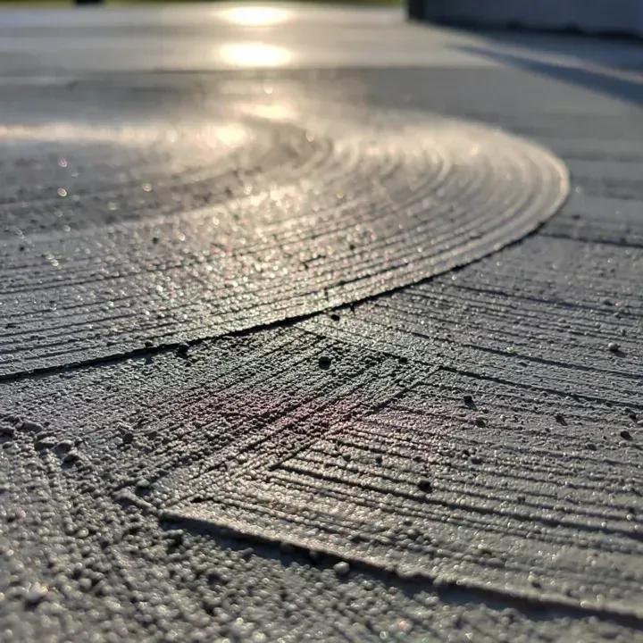 Close-up of a freshly troweled concrete surface with visible trowel marks on a Marrero Louisiana job site
