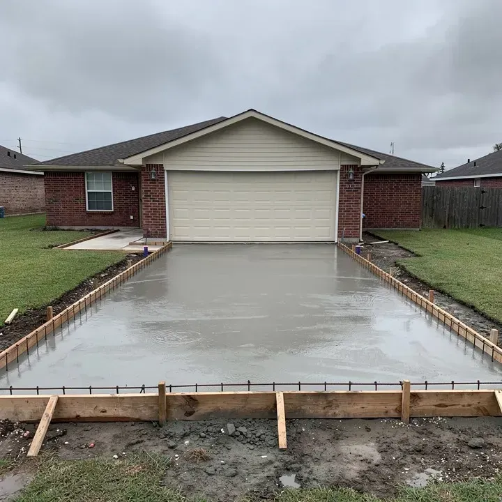 Concrete driveway installation in progress at a residential property in Marrero Louisiana