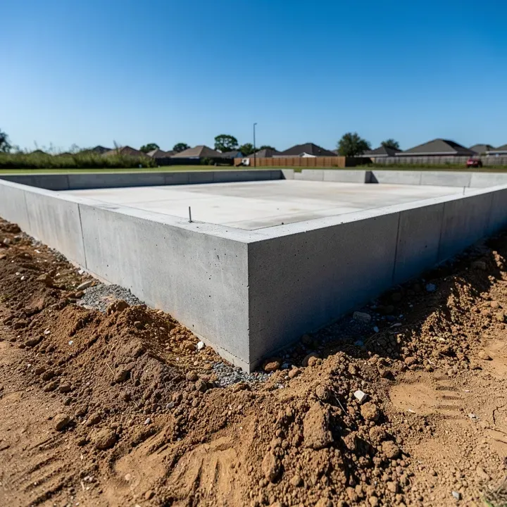 Freshly finished residential concrete foundation at a property in Marrero Louisiana