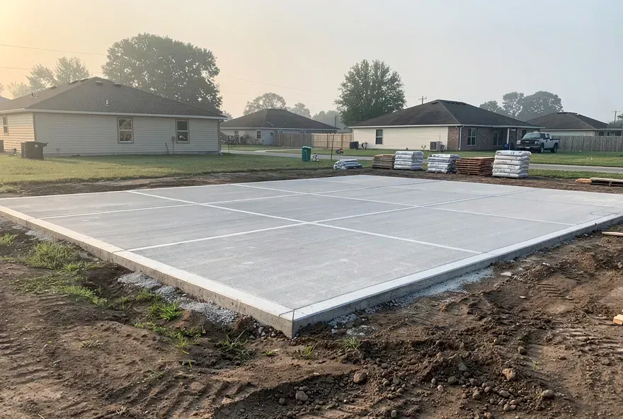 Residential concrete foundation pour in progress