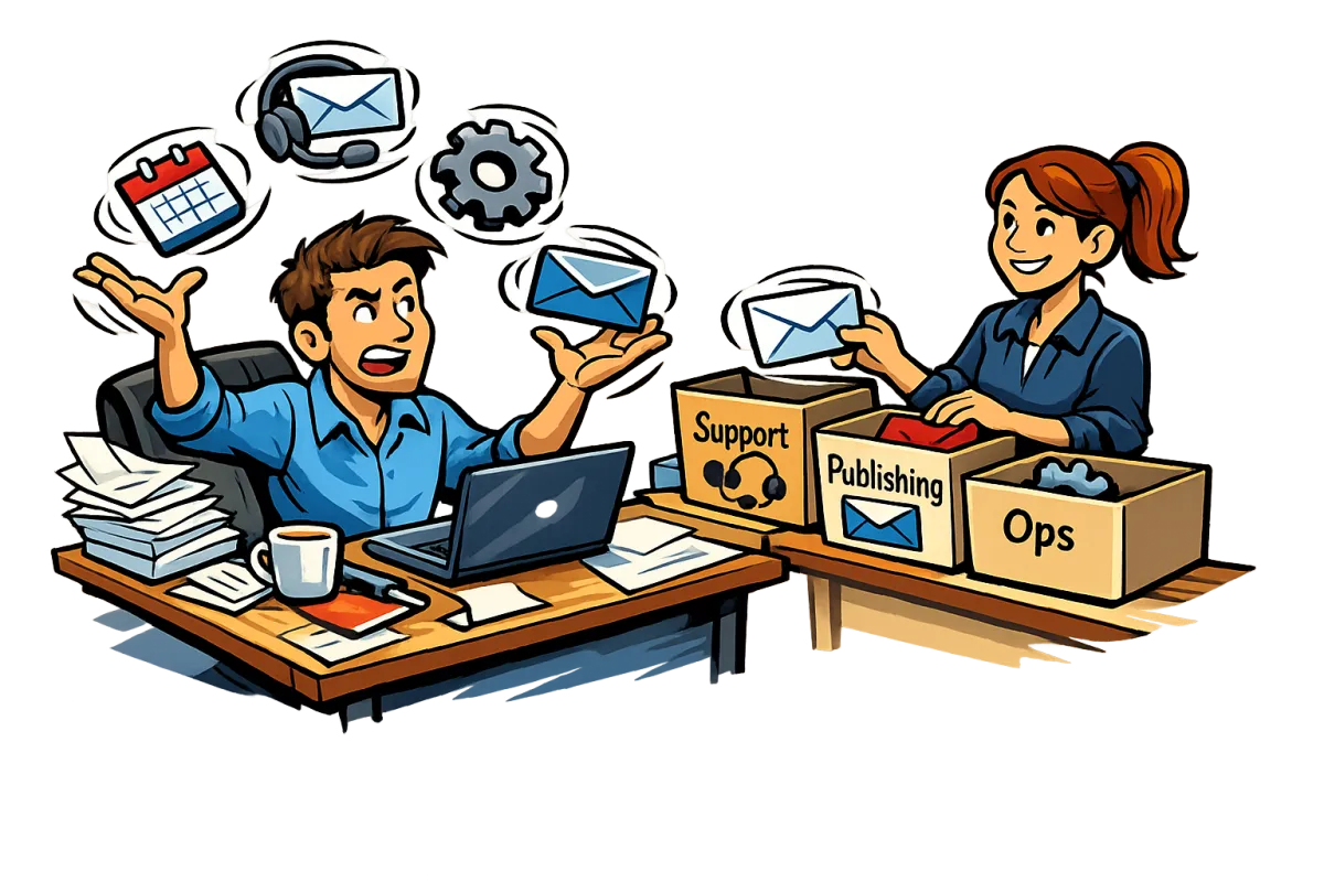 Founder delegating tasks to team member as business scales illustration