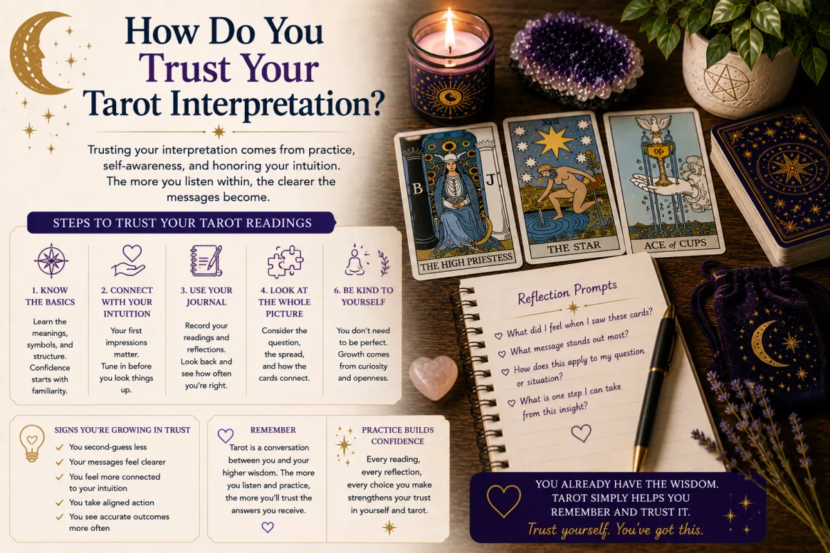 Trusting tarot interpretations through intuitive reflection card symbolism journaling and developing confidence in personal tarot reading practice