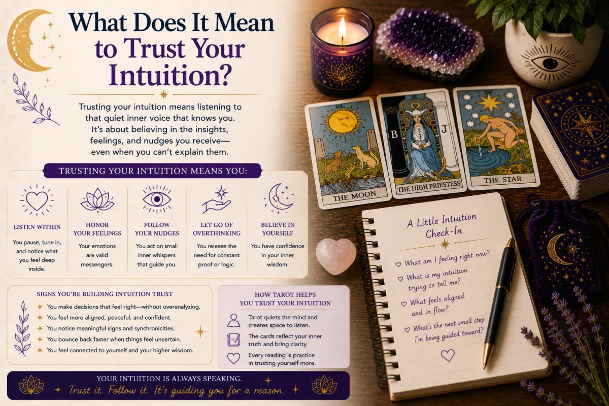 Trusting your intuition through self reflection inner guidance emotional awareness and mindful tarot practice to build confidence and personal insight