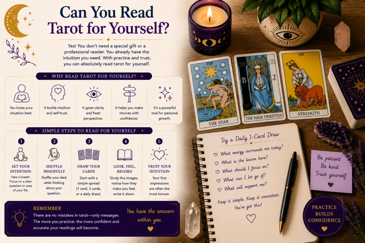 Reading tarot for yourself using simple spreads intuitive guidance self reflection and personal insight to build confidence through regular tarot practice