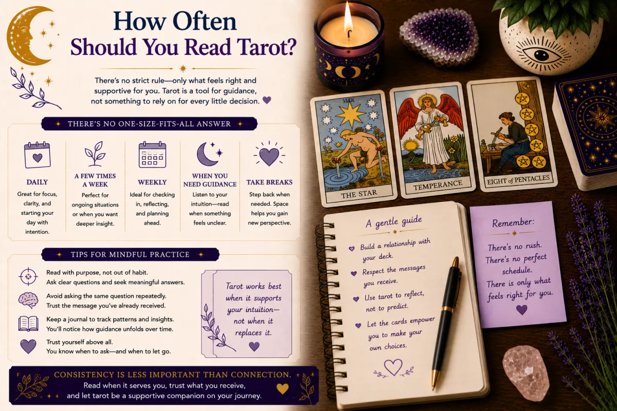 Reading tarot regularly through mindful practice personal reflection intuitive guidance and balanced tarot sessions that build confidence and deepen understanding over time