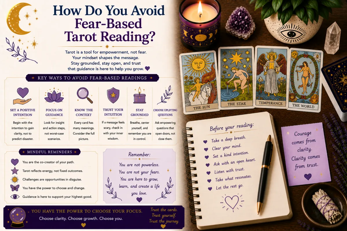 Avoiding fear based tarot reading by asking empowering questions staying grounded trusting intuition and using tarot for personal growth clarity and balanced decision making