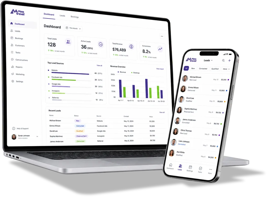 MazeTravel CRM Interface Mockup
