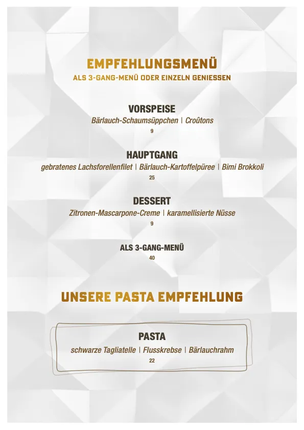 Empfehlungsmenü Neue 8