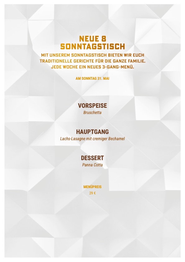 Empfehlungsmenü Neue 8
