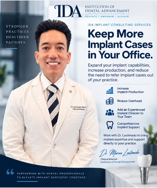 Dr. Marcus Lastimado in white coat and blue striped tie