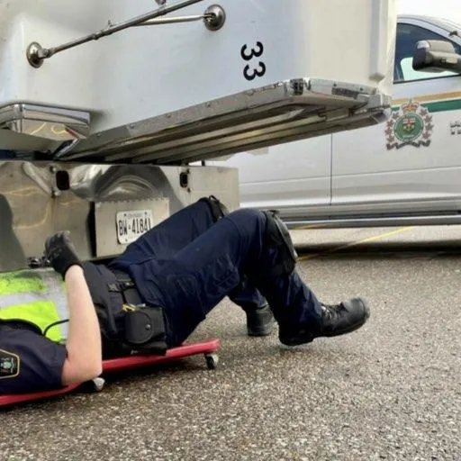 Commercial truck undergoing MTO facility audit inspection.