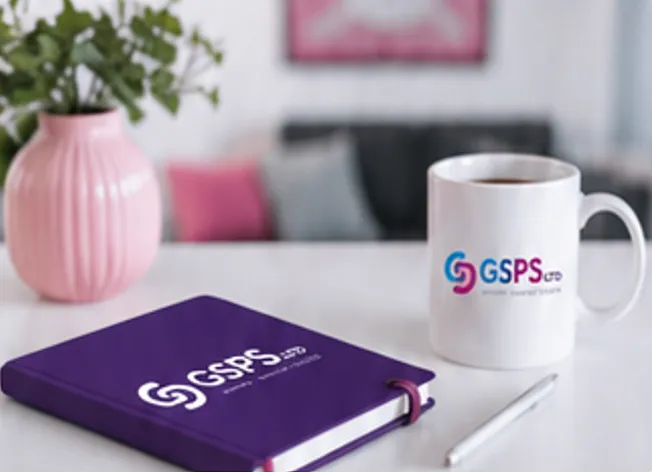 Branded GSPS LTD notebook and mug