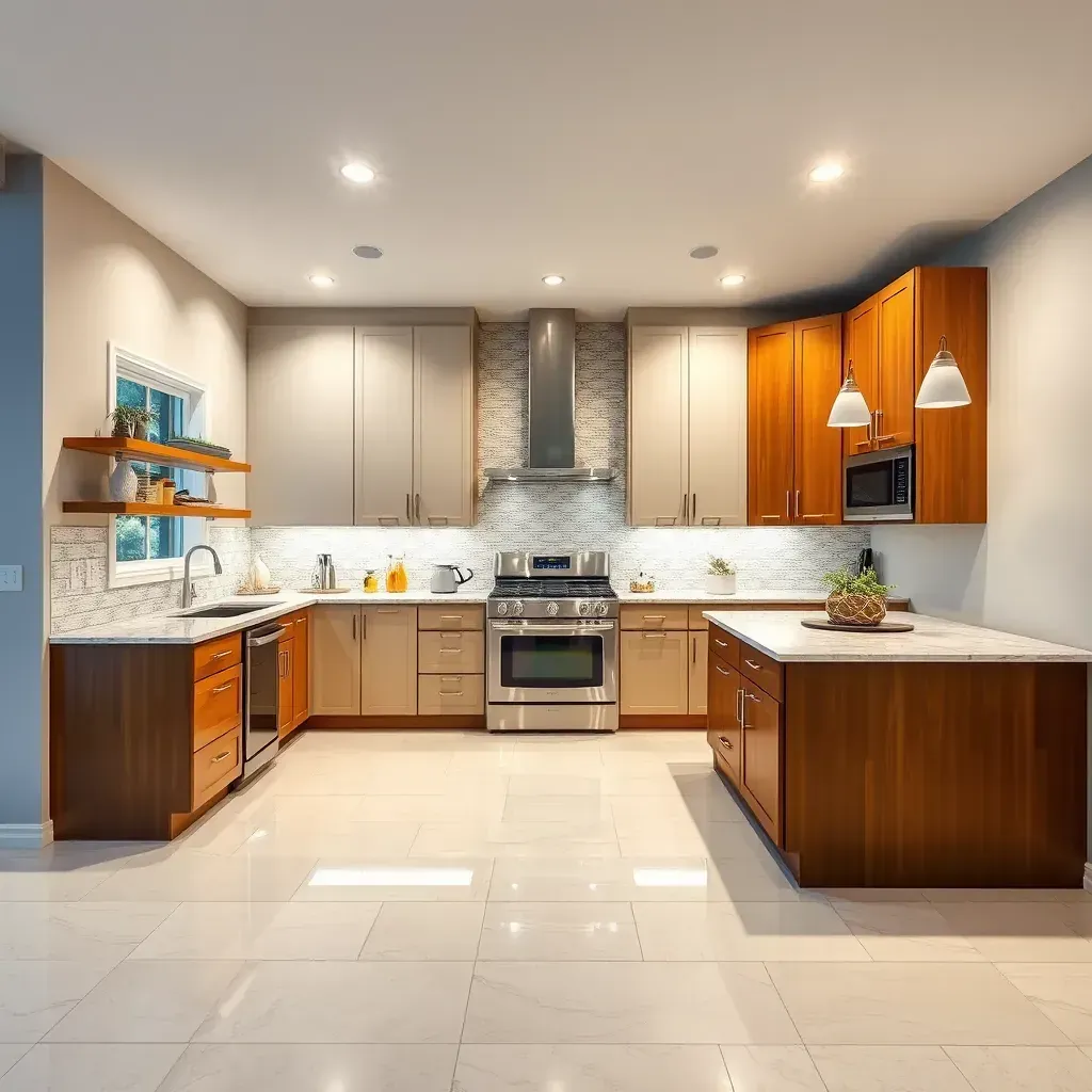 Modern Silver Spring kitchen with sleek cabinets, quartz countertops, island, high-end appliances, and large windows.