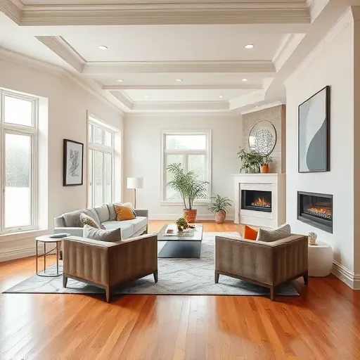 Remodeled living room in Phoenix MD with modern design, neutral tones, large windows, and stylish furnishings.