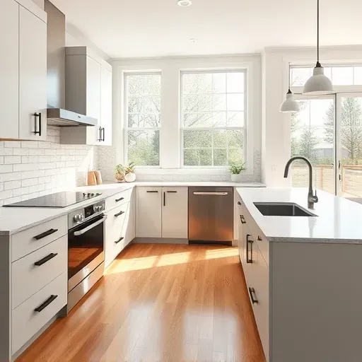 Renovated kitchen in Woodbine MD with modern cabinetry, quartz counters, stainless steel appliances, and natural light.