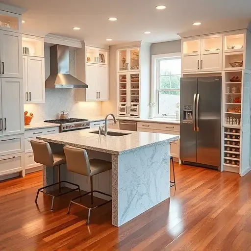 Modern kitchen remodeling in Gambrills MD with granite countertops, custom cabinetry, and natural light ambiance.