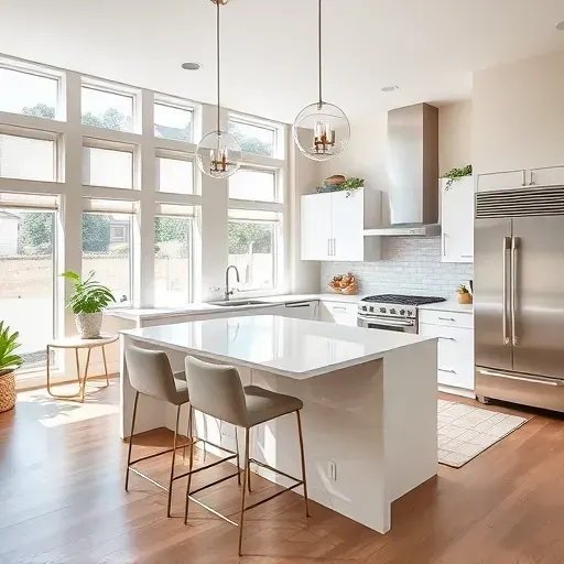 Beautifully remodeled kitchen in Dayton MD with modern cabinetry, quartz countertops, and high-end appliances inviting natural light.
