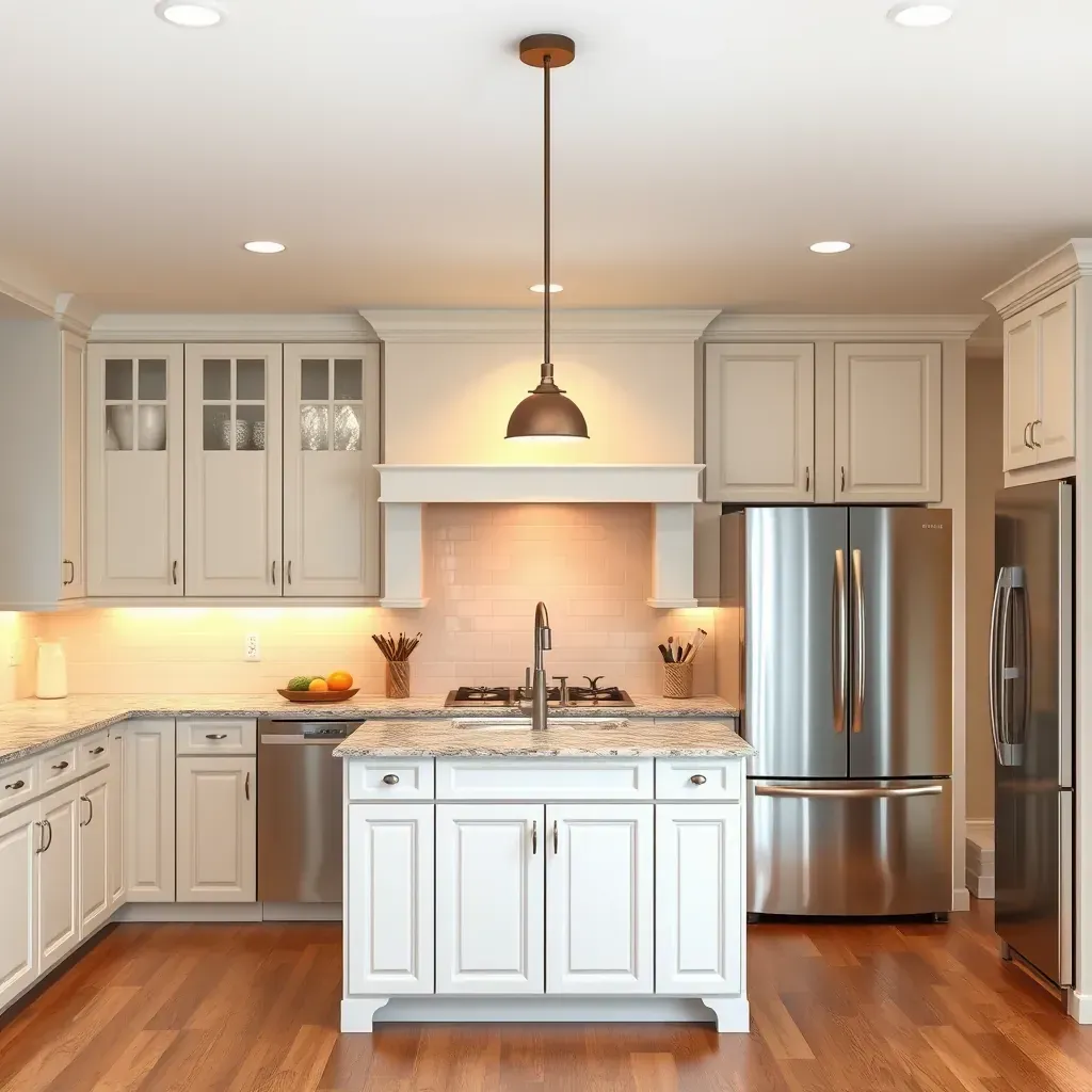 Modern kitchen in Port Republic, MD with quartz countertops, white shaker cabinets, stainless steel appliances, and large windows.