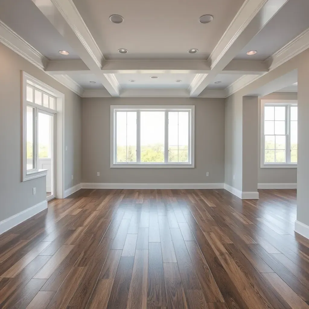 A stylish hardwood floor in Pasadena, MD, showcasing warm tones and polished, smooth surface ideal for home decor.